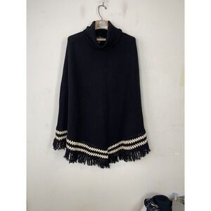 Mercer & Madison Women Poncho Cape Black OS Turtleneck 100% Wool Cottage Country